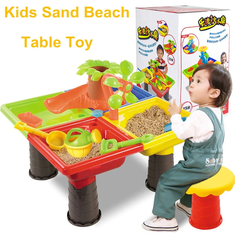 

22Pcs Sand Water Round/Square Table Box Kids Children Outdoor Activity Beach Toy Play Set Four Separated Bright Colour Funny Toy