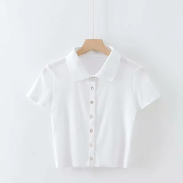 White collared button up crop top Clearance
