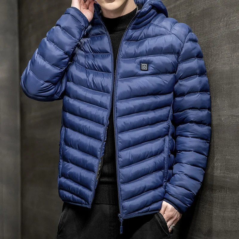 Saz-chaquetas cálidas de invierno para hombre, de Color puro termostato inteligente, con capucha, impermeables