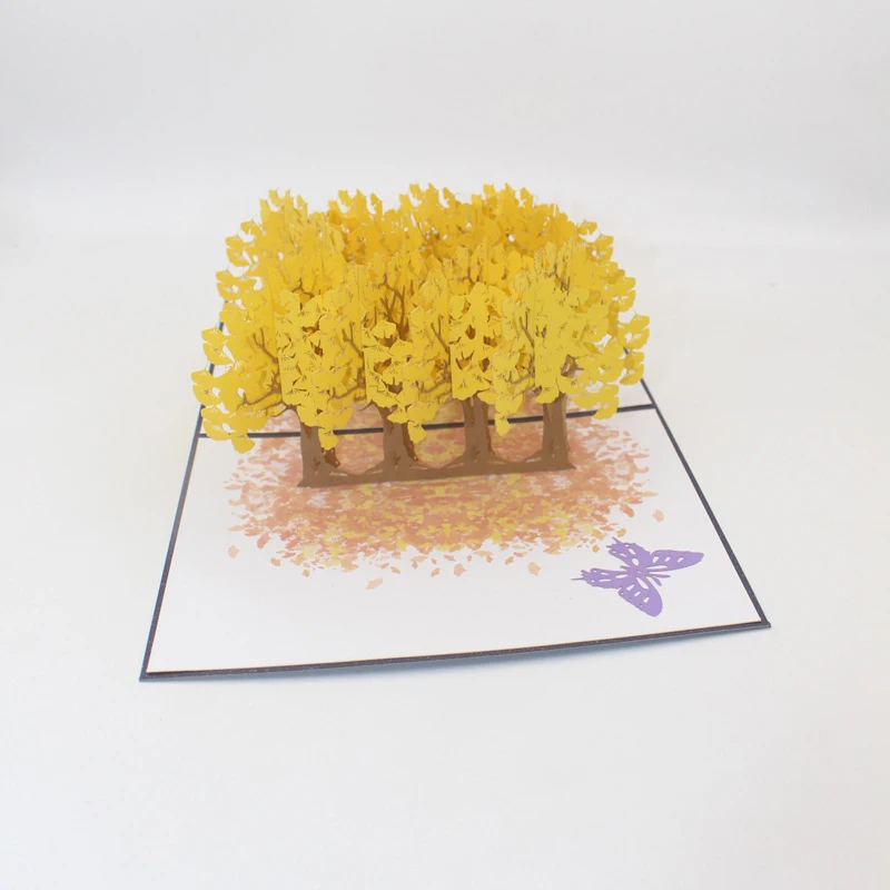  3D Handmade Butterfly Ginkgo Tree Forest Paper Invitation Greeting Card Wedding Party Valentine's D - 4.00031E+12