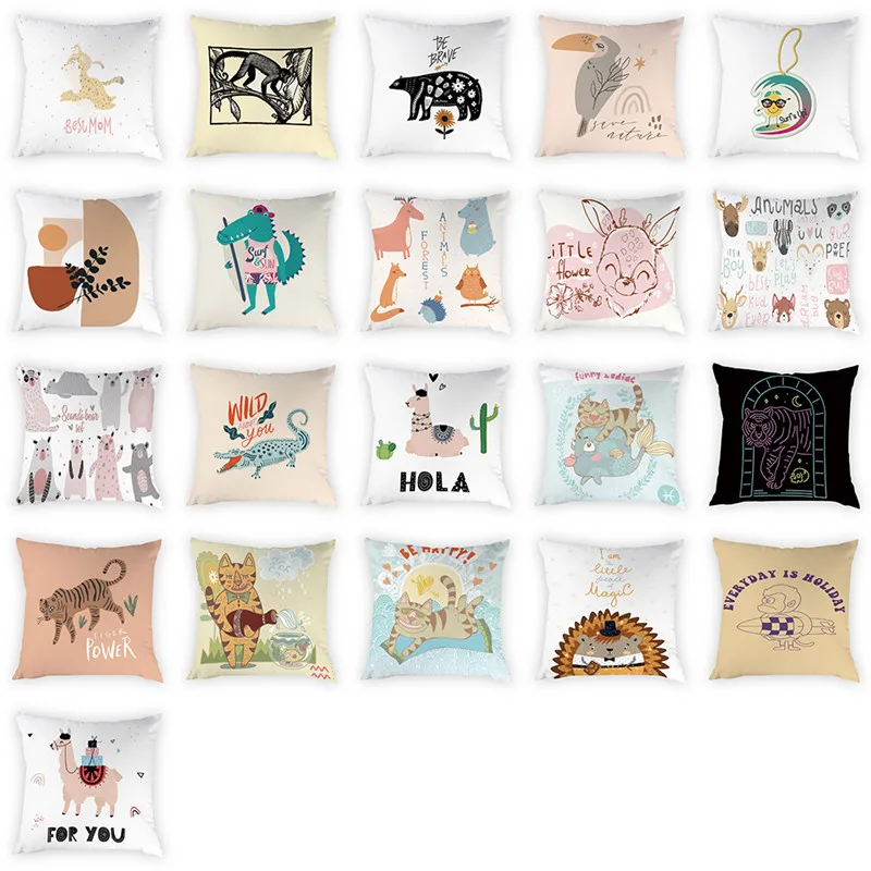 

Cartoon Animal Pattern Cushion Cover Decorative Pillow Cases Cute Alpaca Cat Pattern Peach Skin Home Decoration 45x45cm
