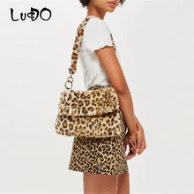 LUCDO зимняя Наплечная Сумка из искусственного меха новая женская сумка с леопардовым принтом маленькая сумка-тоут женская сумка через плечо