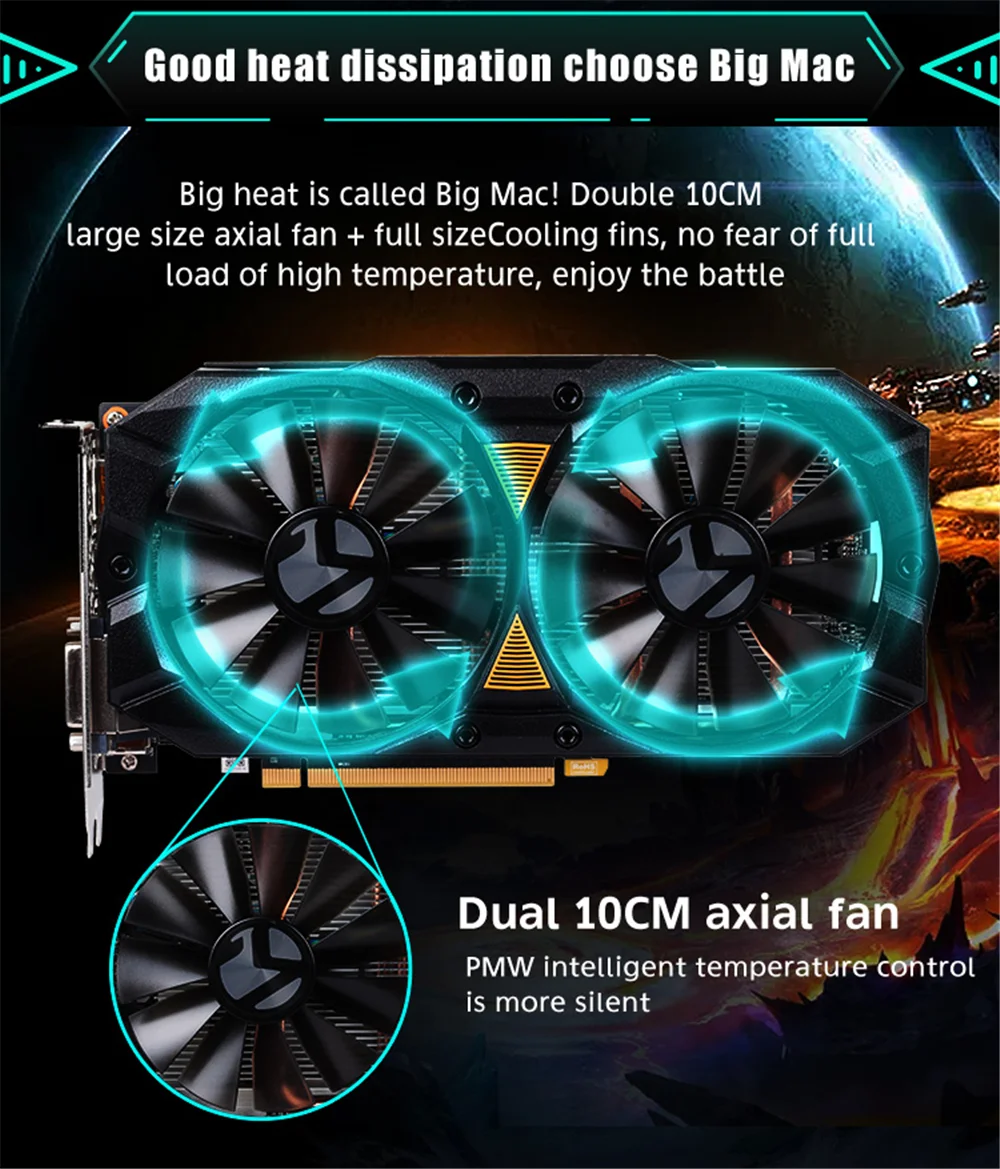MAXSUN видеокарта rx 580 2048SP Big Mac 8G amd GDDR5 256bit 7000MHz 1168MHz PCI Express X16 3 0 14nm pc rx580|Графические