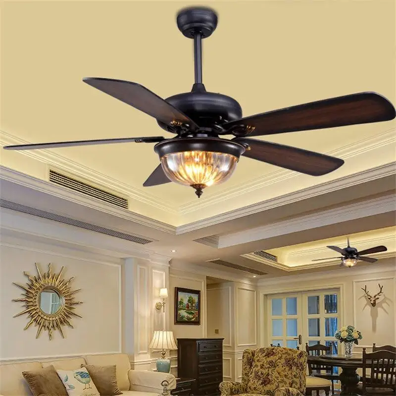 Ventilatore Da Soffitto Vintage In Legno Scuro Con Luci 42 52 Pollici Telecomando 110 V 220 Volt Camera Da Letto A Led Lampada Da Soffitto A 5 Pale
