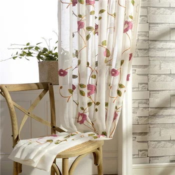 

Cotton Yarn Curtain Embroidered Curtains For Living Room Cortinas Sheer Tulle Curtains Drop Red Blue Flower Textile