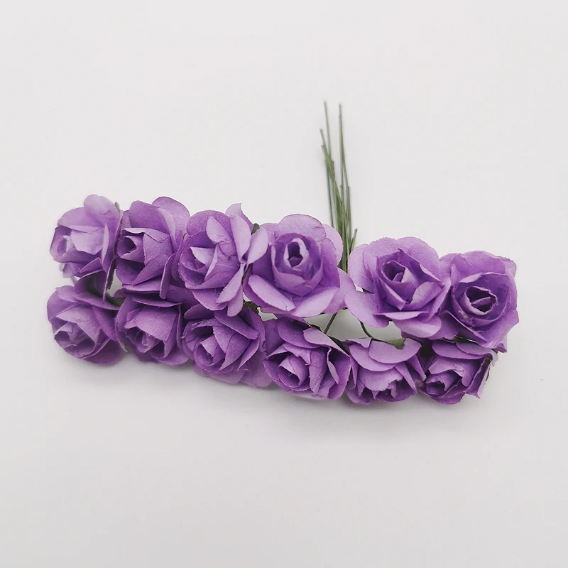 12 шт. мини-Цветок голова искусственные бумажные цветы Роза используется для свадебной вечеринки ремесло украшения 19 цветов - Цвет: light purple