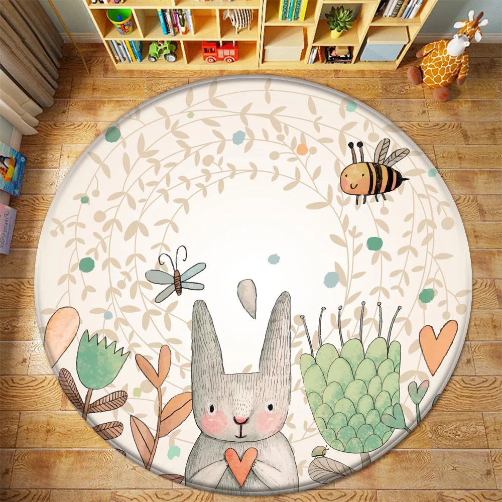 Baby play mat round children carpet simple animal rabbit bee pattern children flannel carpet baby hand print carpet 2