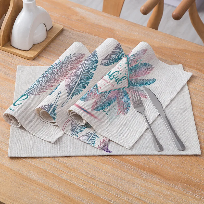 

Cartoon Feather Heat Resistant Mat coaster Drink Cup Linen Coasters Non-slip Pot Holder Table Placemat Kitchen Accessories Tool
