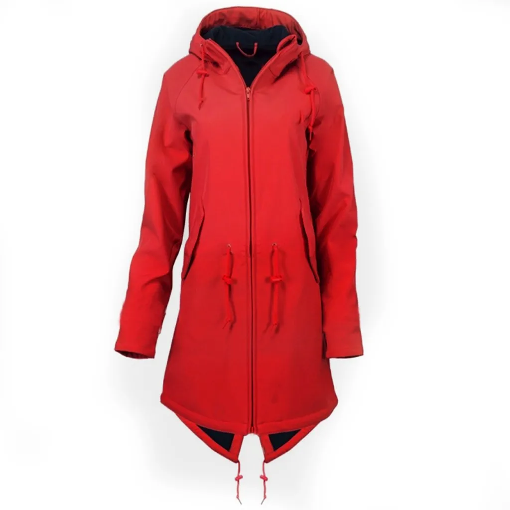 Длинный дождевик, куртка с капюшоном, водонепроницаемый Женский дождевик, непромокаемый плащ, непромокаемый плащ, Mujer Para Lluvia, накидка, дождевик, пальто - Цвет: Red