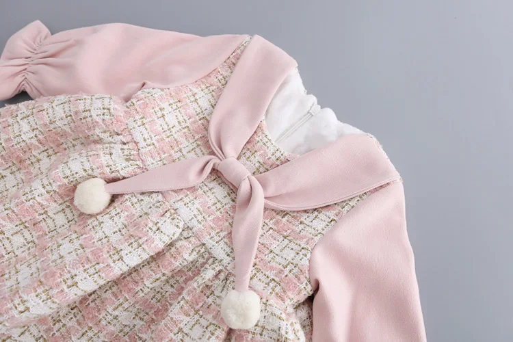 Зимнее клетчатое плиссированное платье-пачка из плотного флиса в стиле пэчворк для маленьких девочек вечерние Детские платья принцессы vestidos