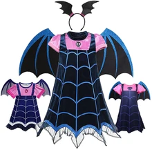 Костюм вампирина с крыльями для девочек; детская одежда для ролевых игр с героями мультфильмов; Детские вечерние Карнавальные Платья вампира на Хэллоуин
