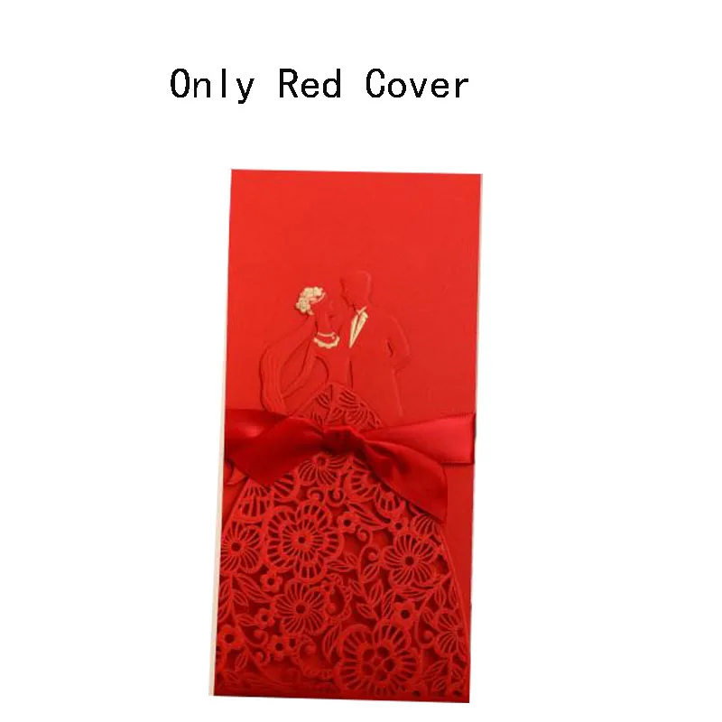 Only Red Cover 50 шт. лазерная резка, для свадьбы Пригласительные карты невесты и жениха элегантные поздравительные открытки с лентой на заказ сувенир для свадебной вечеринки - Цвет: Only Red Cover