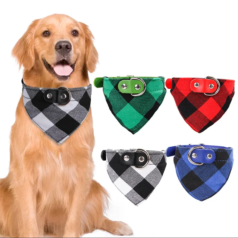 Bandana ajustable con estampado a cuadros para perro, Baberos de cachorro, bufandas triangulares lavables, toalla de Saliva para mascotas, Collar de algodón de doble capa para mascotas