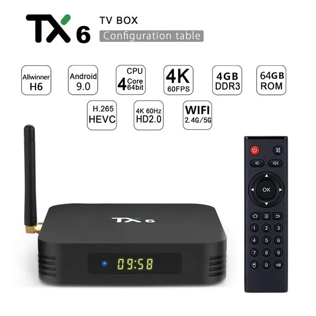 ТВ приставка TX6 с Android 9 0 сетевая 4 + 64 ГБ Bluetooth двойным экраном Wi Fi USB3.0