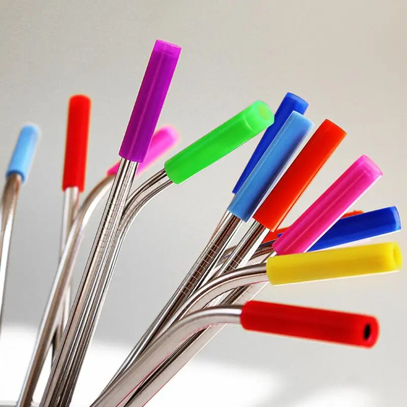Disposable silicone tip metal drinking straw covers 6mm 8mm stainless steel straw silicone cap LX9056