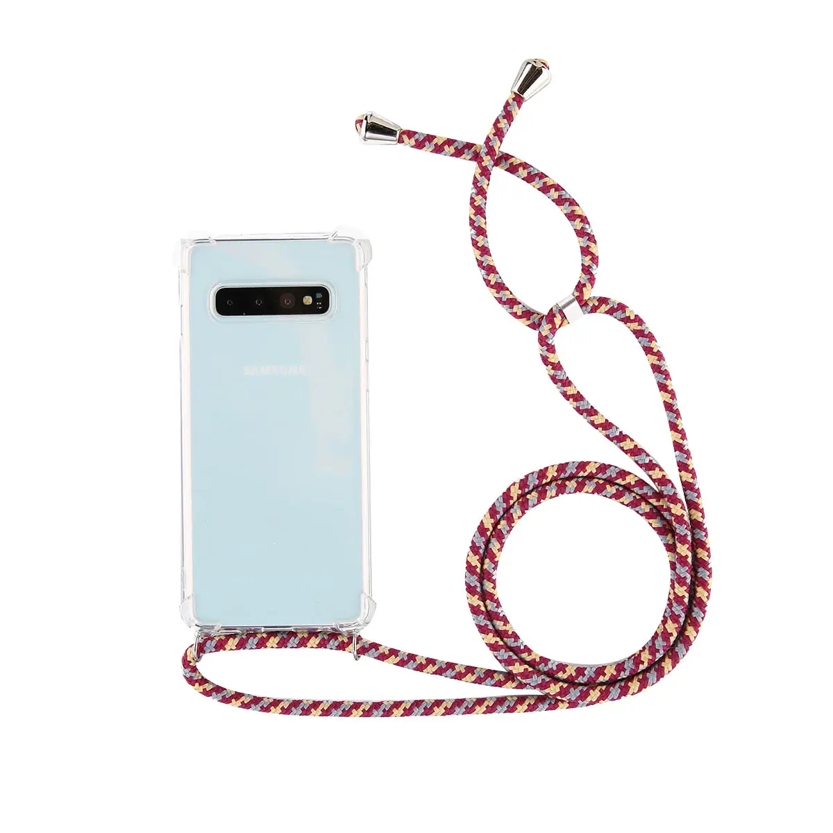 Red Gray Прозрачный чехол для телефона KJOEW с ремешком и цепочкой для samsung Galaxy S10 5G NOTE10 S10 S9 S8 Plus S10E Note 9 8 S7 S7E - Цвет: Red Gray