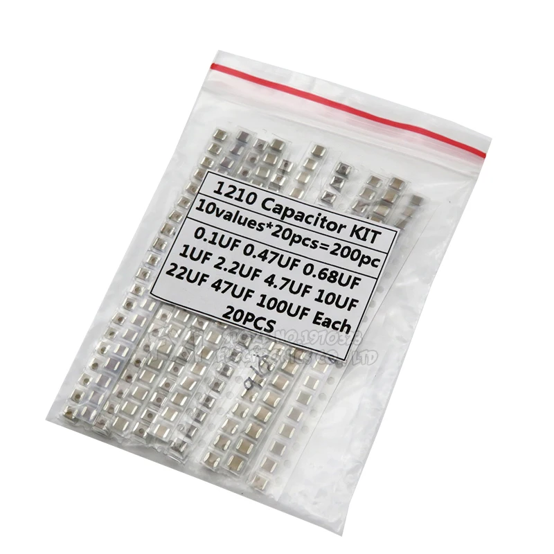 1210 SMD конденсатор в ассортименте 10 значений * 20 шт = 200 шт. 100нф ~ 100 мкФ набор