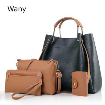 

New Fashion 4 Pcs/set Women Handbags Color Picture Shoulder Bag Messenger Bag Retro Ladies Bucket Bags