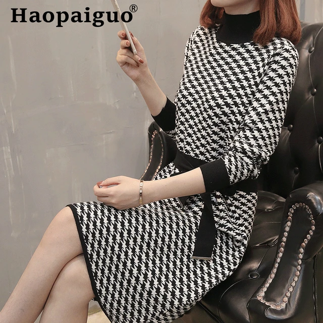 houndstooth wrap dress