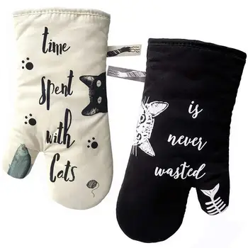 

1 Pair Cat Non-slip Kitchen Thickening Heat Insulation Microwave Oven Gloves Kitchen Cooking Tool
