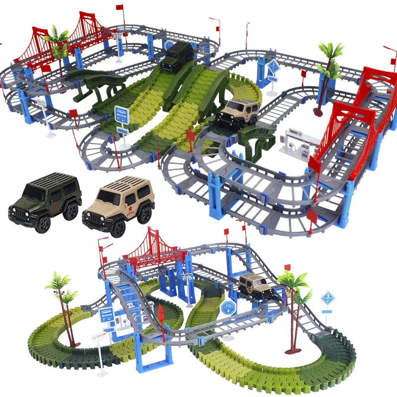 

Military DIY Bend Flexible Glowing Race Army Flash Track Car Railway Magical Racing Track Car Play Educational Toys For Boys