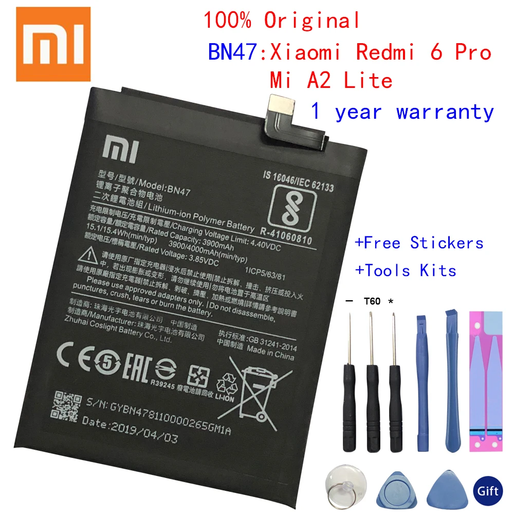 

Xiao Mi Original Phone Battery BN47 for Xiaomi Redmi 6 Pro / Mi A2 Lite 3900mAh High Quality Replacement Battery Free Tools