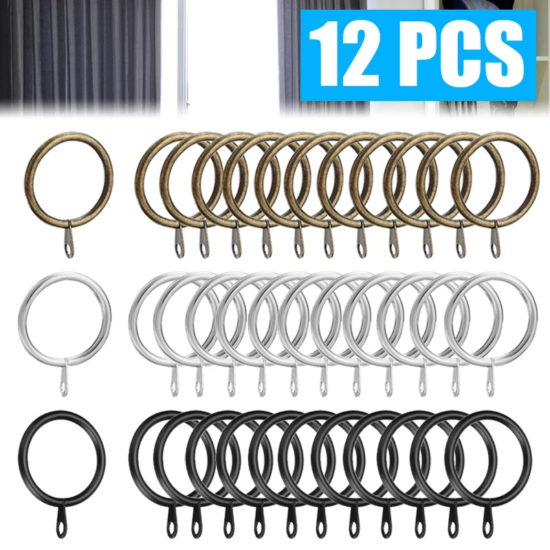 

12pcs Metal Curtain Rings Hanging Hooks Curtain Clips Tools for Curtains Rods Pole Heavy Duty Home Decor Curtain Decorative