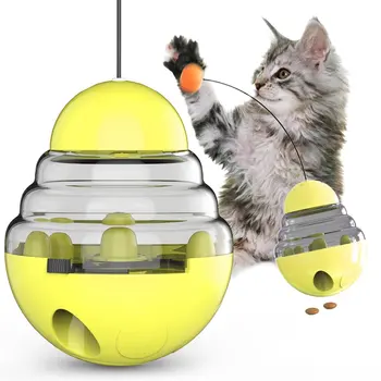 

2020 new interactive pet ball toy leaking food container puppy cat slow feed pet tumbler toy yellow