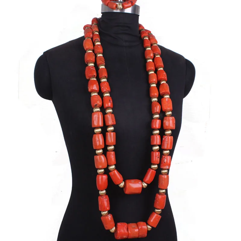 

4ujewelry 51 Inches Coral Beads For Nigerian Men Genuine Orange Coral Big Elegant Wedding Necklace African Groom Set 2023