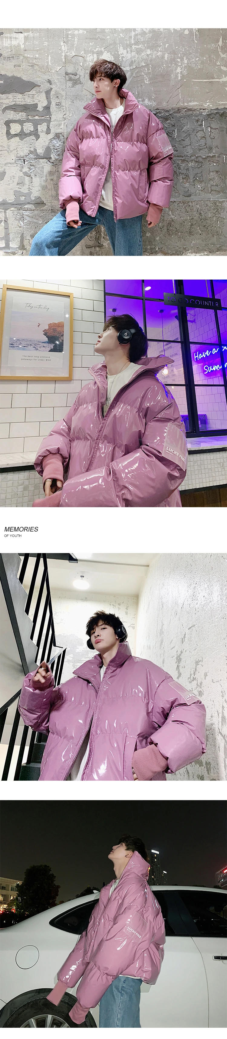 Модный корейский стиль INS мужской яркий лицо зима мужской зимний пуховик Одежда хип хоп парка яркий пузырь пальто