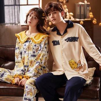 

Lovers Suit Pyjamas Cotton Couples Pajamas set Winter Cartoon Pyjamas Women Long Sleeve Sleepwear Men Lounge Homewear