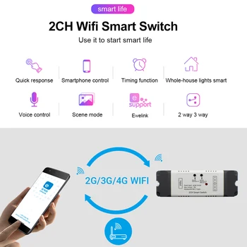 

10A Mini Smart Wifi DIY Switch 12V 24V 32V 250V 2 Way Control Smart Home Automation Module, Works with Alexa Google Home