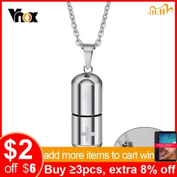 

Vnox Mens Pill Capsule Medicine Medical Pendant Necklace Stainless Steel Cross Male Jewelry