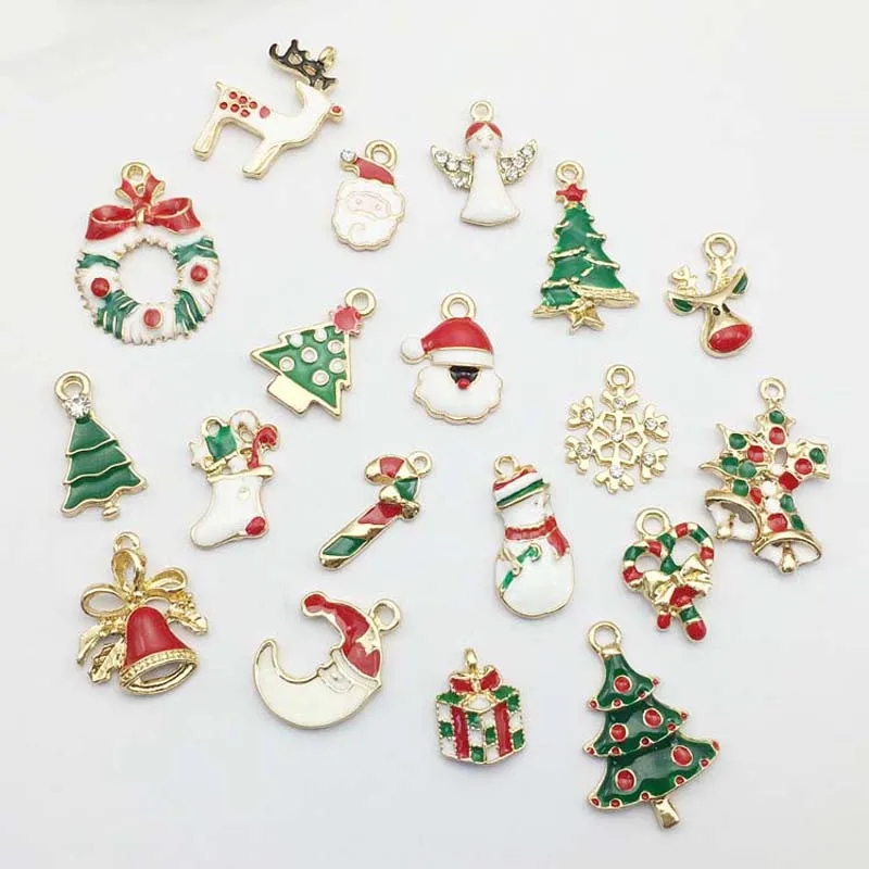 

19pcs Christmas Pendant Drop Ornaments Metal Enamel Santa Claus Xmas Tree Hanging Christmas Decorations Creative Handmade Gifts