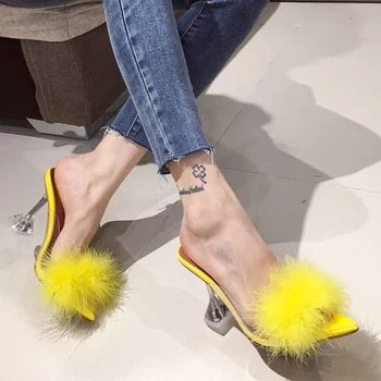 

Woman Rhinestone Slippers Women High Heels Fashion Sexy Peep Toe Ladies Shoes Women's Footwear Female Outside Slides Plus Size