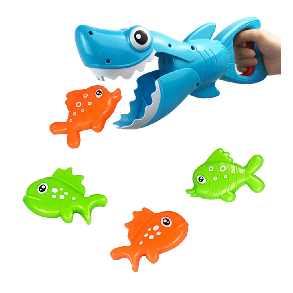 

Shark Grabber Bath Toy for Boys and Girls Blue Shark with Teeth with 4 Toy Interactive bathing puzzle fishing water toy Z729