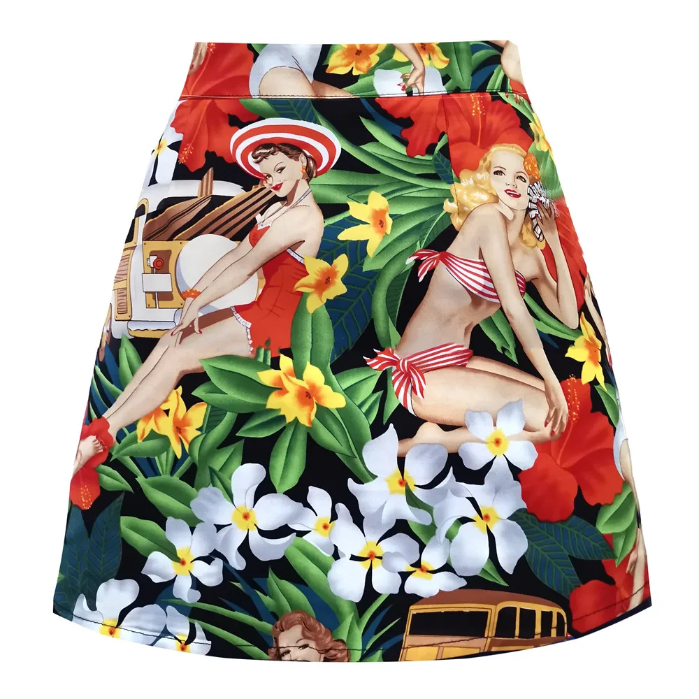 

Vintage Harajuku A Line Skirt Beach Women Summer Runway Floral Printed Western Girl Printed Punk Ladies 50s Party Mini Skater