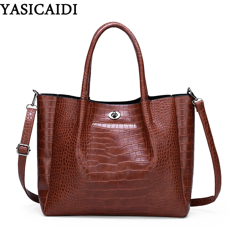 

YASICAIDI Crocodile Leather Ladies Hand Bags European and American Alligator PU Big Crossbody Shoulder Bag Women Tote Handbags