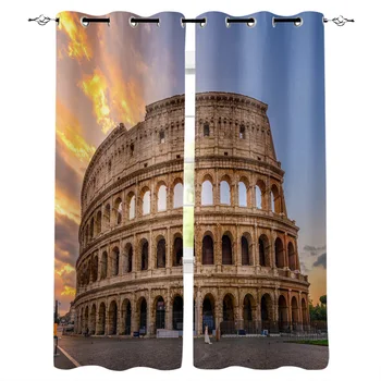 

Ancient Rome Colosseum Building Retro Window Curtains Home Decor Bedroom Kitchen Curtain Panel Curtains for Living Room