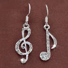 Трендовые музыкальные ноты ушные крючки кристалл серебряный цвет женские аксессуары вечерние серьги