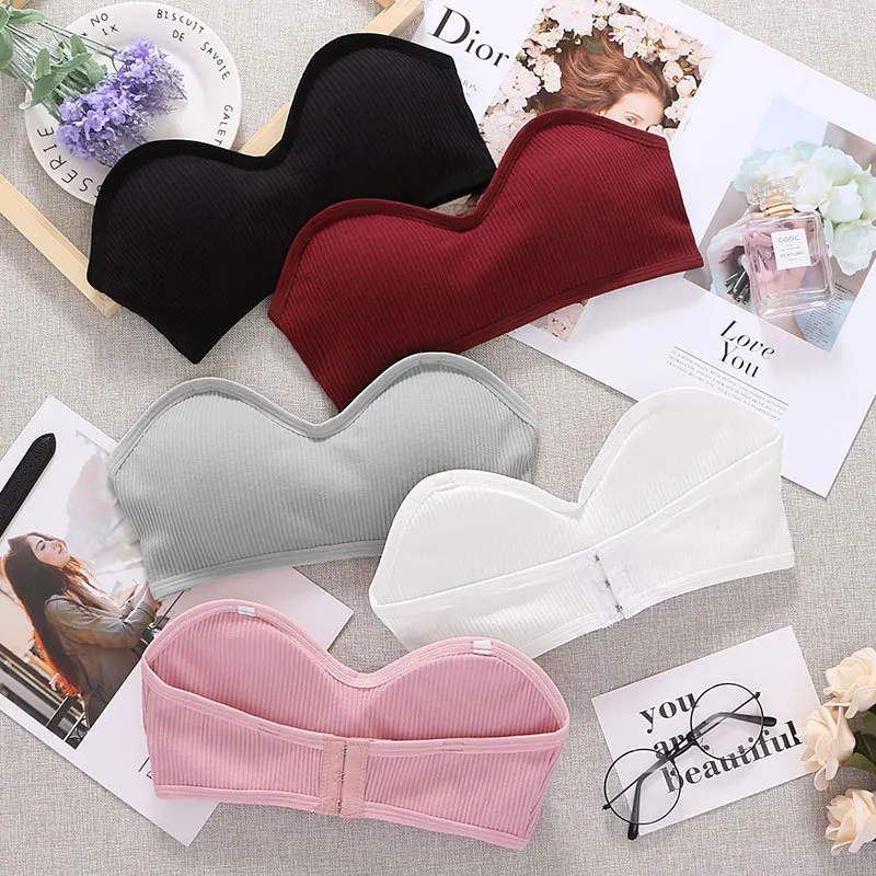 Strapless Women Tube Top Sexy Cropped Top Invisible Bra Women Seamless Underwear Sexy Lingerie Cotton Bandeau Removable Pads women lingerie bra women tube tops