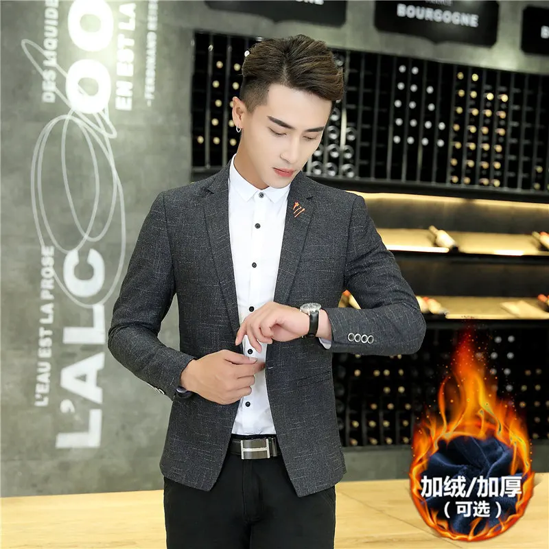 

Leisure Suit Men's Slim Fit Business Jacket plus Velvet Youth Korean-style Single West Men Small Suit