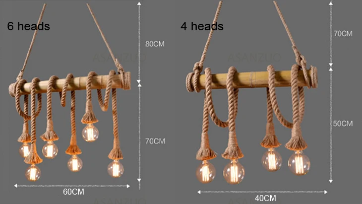 Американский кантри Ретро Личность пеньковая веревка подвесной светильник ресторан бар стол кафе украшения сада креативные бамбуковые трубчатые лампы
