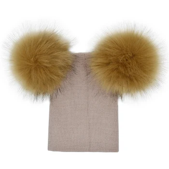 

Children Hat Toddler Kids Baby Warm Winter Hat Knit Beanie Fur Pom Pom Hat Baby Boys Girls Cap(Khaki)