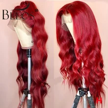 Beeos волнистые цветные красные парики 150% женские 13*6 кружевные передние человеческие волосы парики предварительно выщипанные глубокие разделенные бразильские Remy transapent HD кружева
