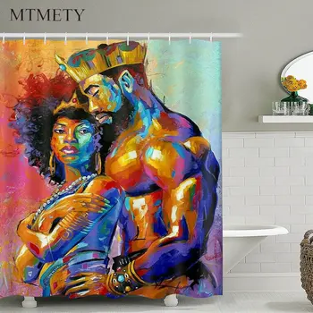 

African American Women with Crown Shower Curtain Afro Girl Queen Princess waterproof polyester fabric washable bathroom