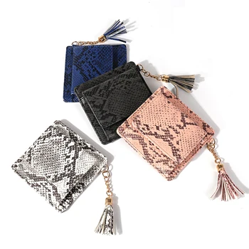 

Fashion Serpentine Wallet Women Multi-slots Tassel Purse PU Leather Snake Print Casual Short Mini Card Clutch Holder Feminina