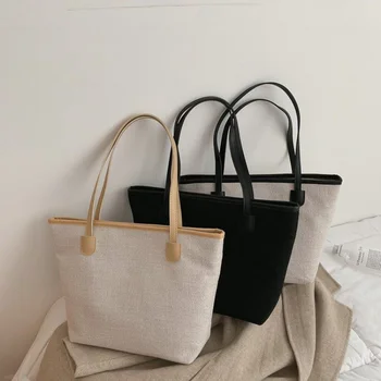 

Casual Retro Canvas Women's Tote 2020 Summer High-capacity Female Shoulder Handbag Travel Bucket for Women Lady Panelled Big Bag