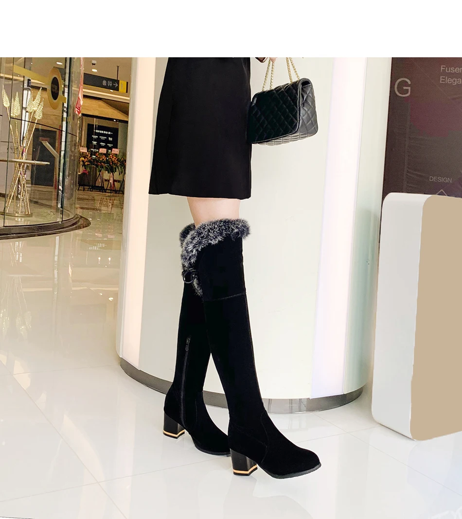 Plus Size 34-46 Thigh High Boots Winter Boots Women Rabbit Fur Keep Warm Over The Knee Boots High Heel Sexy Fashion Shoes Boots