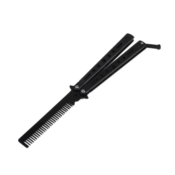 Butterfly Knife Comb Новинка; Лидер продаж; Профессиональный салон из нержавеющей стали; складной тренировочный нож в стиле бабочки; расческа; Инструменты для укладки; черный/серебристый цвет - Цвет: Butterfly Knife Comb